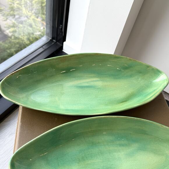 Aletha Soule Studio Earthenware Pottery Server Platter Tray Set of 2 Kiwi Green - Picture 8 of 13
